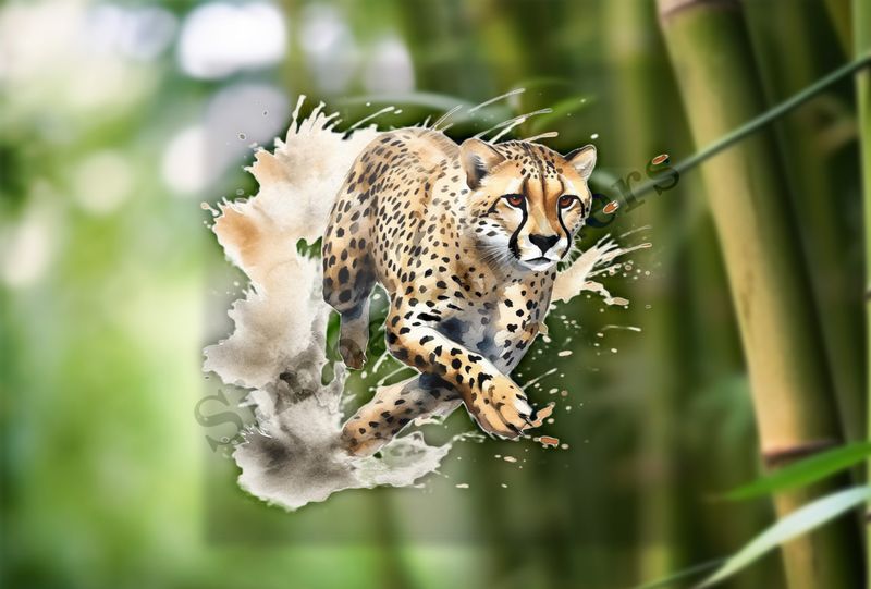 Cheetah running , watercolour