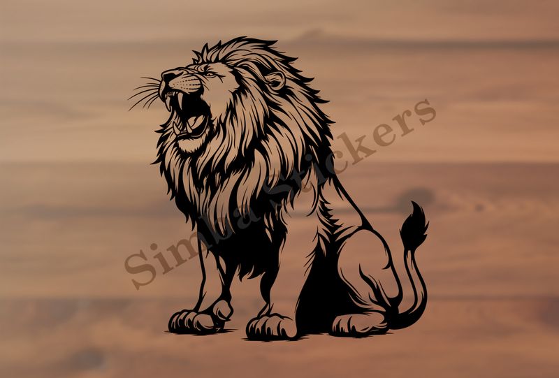 Majestic lion roaring, and sitting, outline art