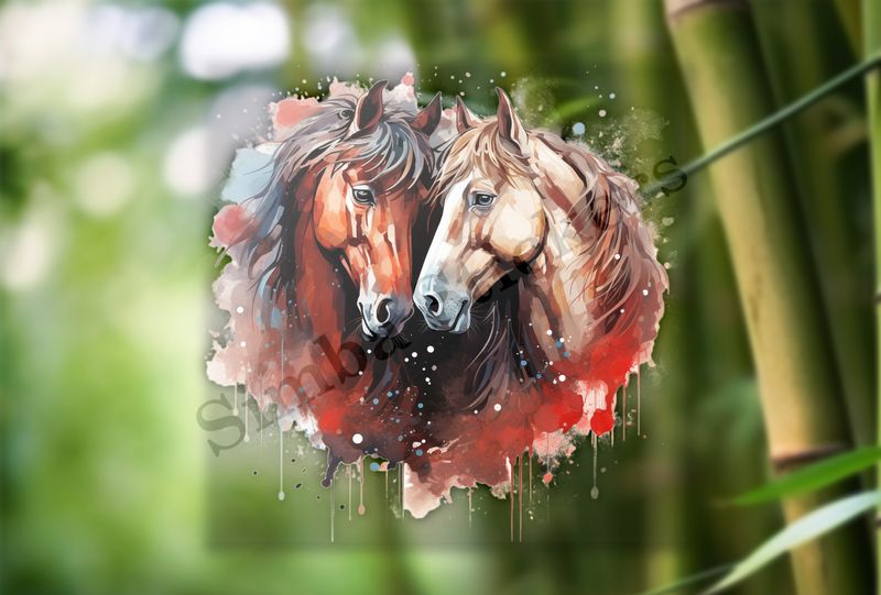 Horses in love, watercolour