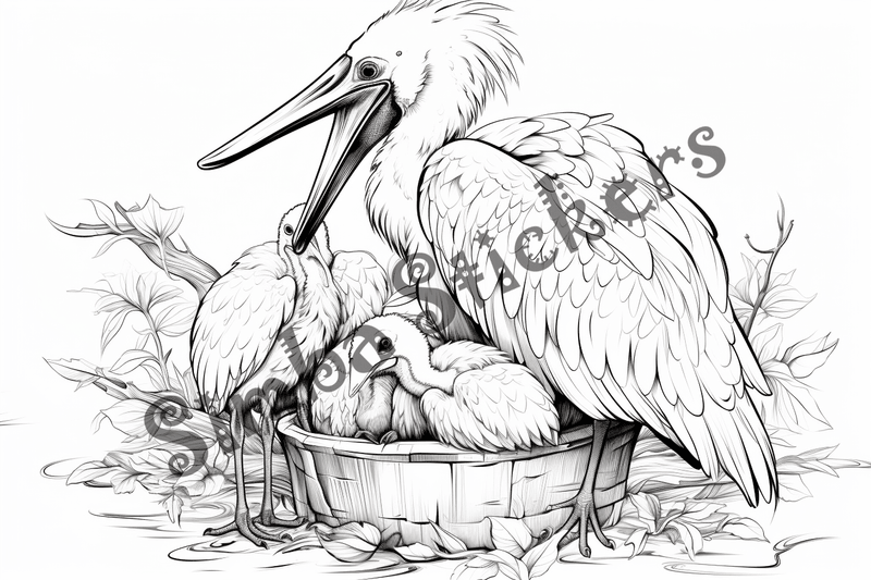 Colouring pages, bundle of marabou storks 2, 25 images