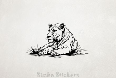 Lioness resting atentively in the Savanna, outline art, 1r0yyl