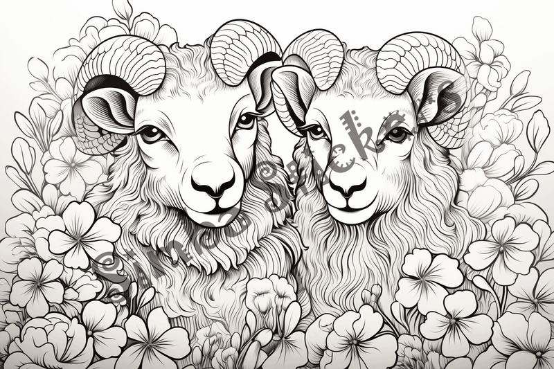 Colouring pages, bundle of sheep in love, 10 images