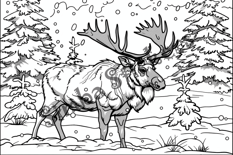 Colouring pages, Bundle of moose in thes snow, 10 images