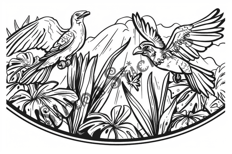 Colouring pages, bundle of Equatorial Rainforest landscape, 10 images