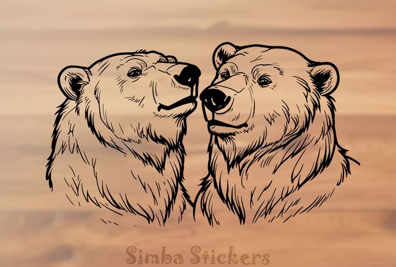 Bears nose-to-nose, outline art, zyvrcr