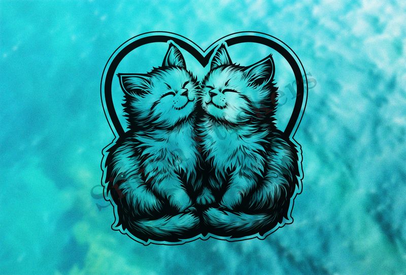 Cat kittens, romantic, outline art