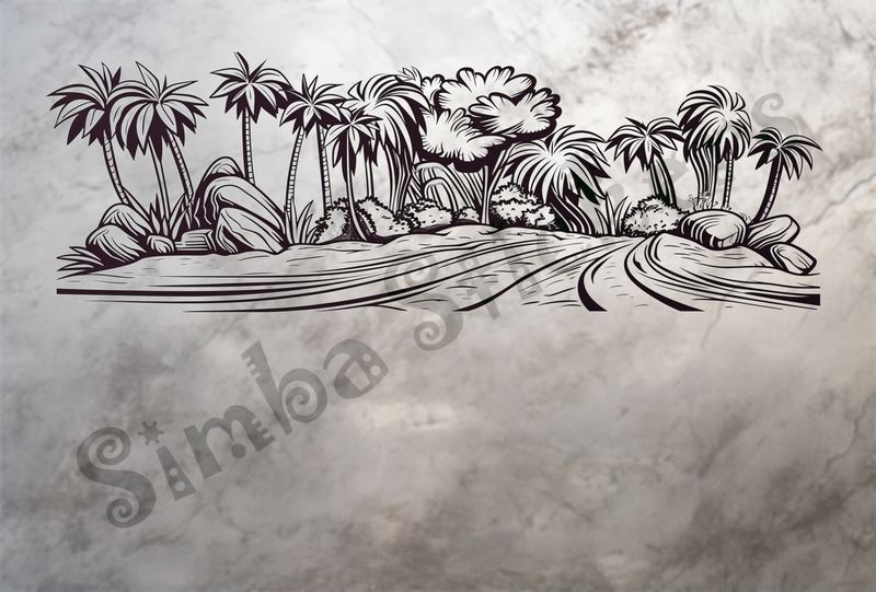 Equatorial Rainforest landscape, wide road, outline art