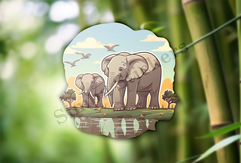Two elephants at a pond in the Savanna