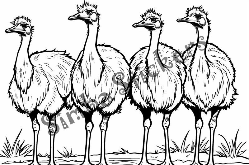 Colouring pages, bundle of multiple ostriches, 10 images