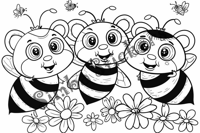 Colouring pages, bundle of bees, 25 images 2