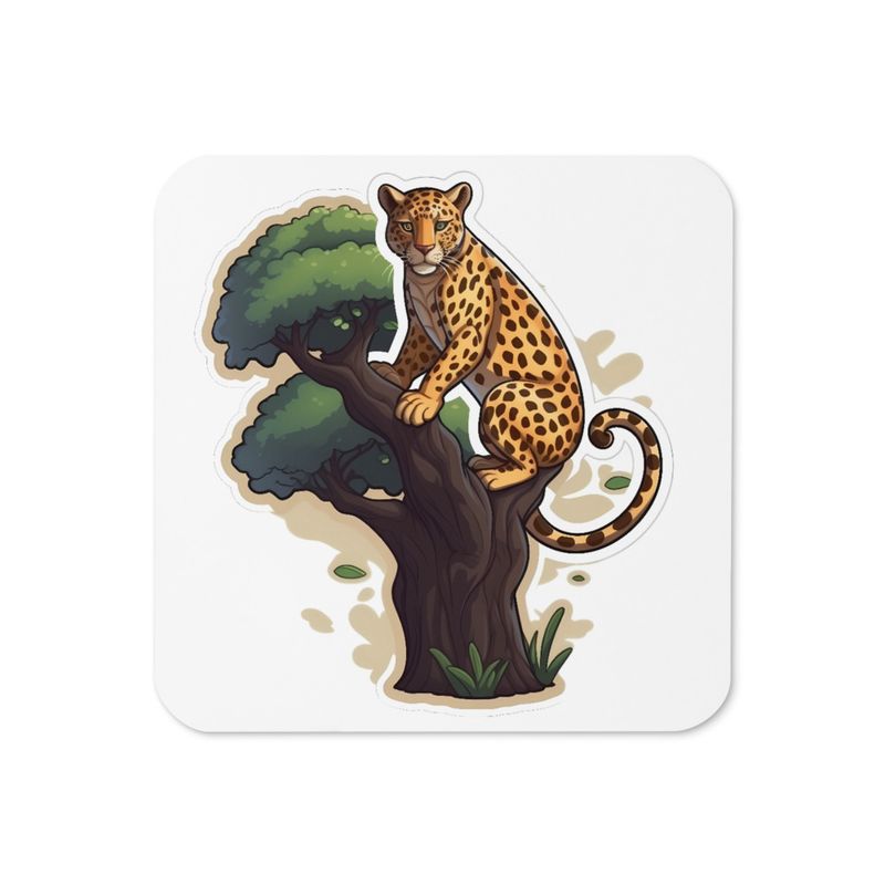 Cork-Back Coaster, Leopard sitting in a tree 