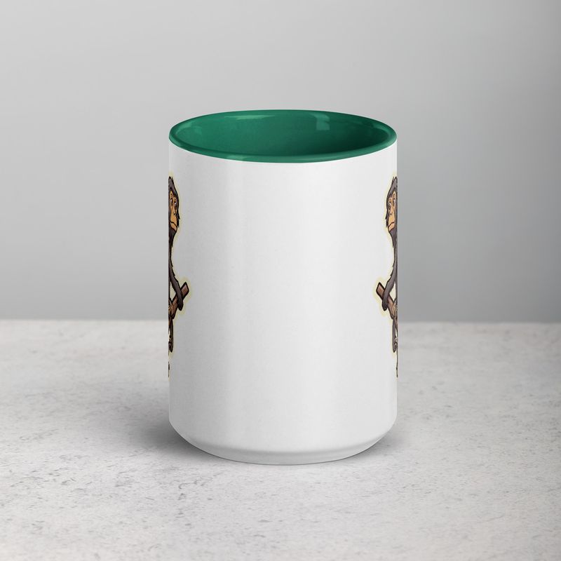 White Ceramic Mug with Color Inside, 11oz &amp; 15oz, Baboon on a tree, looking sad, head-to-head