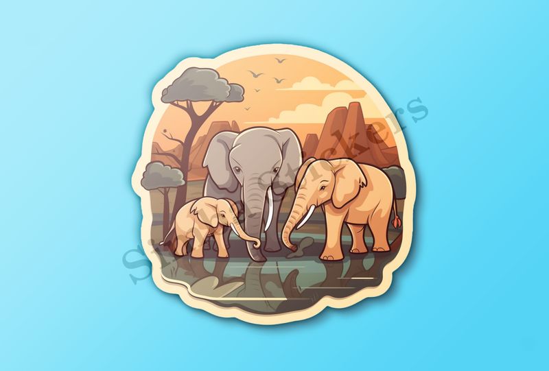 African elephant with calves in the Savanna