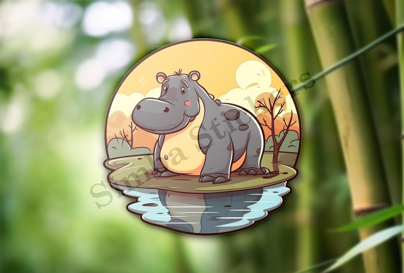 Cute hippo next to the pond