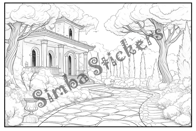 Colouring pages, bundle of houses, Italian countryside, 10 images