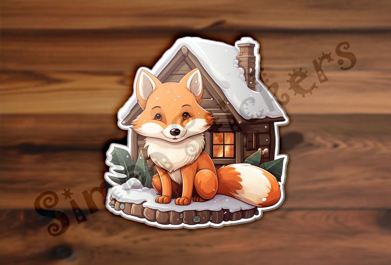 Red Fox outside warm cottage in the snow