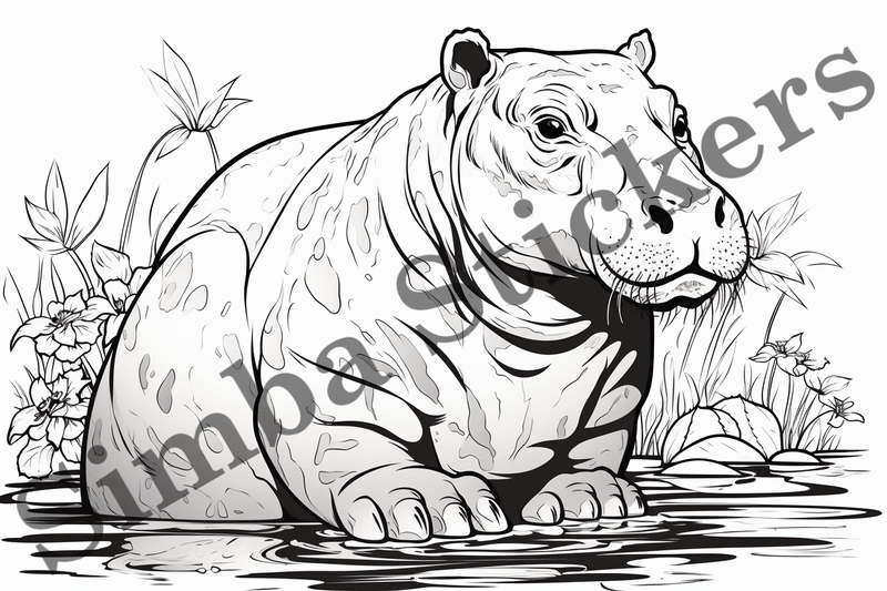Colouring pages, Bundle of hippos, 25 images