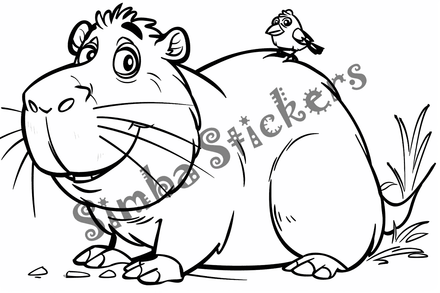 Colouring pages, bundle of capybaras with birds, 10 images