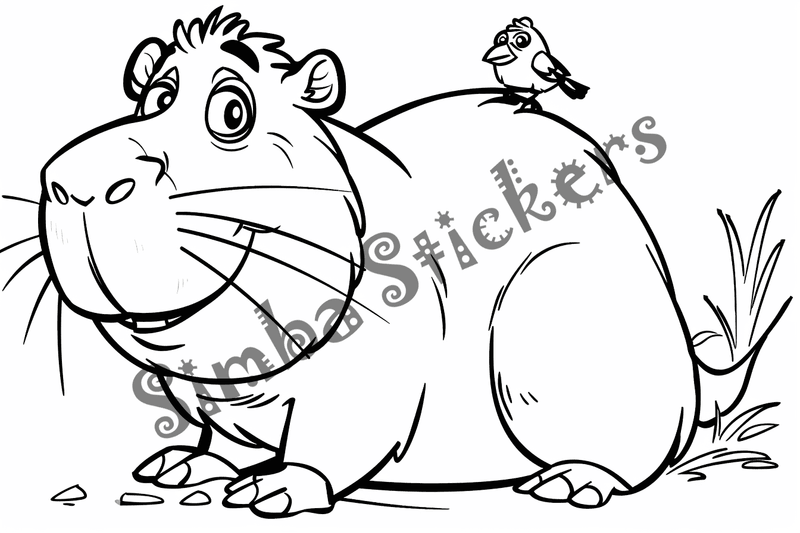 Colouring pages, bundle of capybaras with birds, 10 images