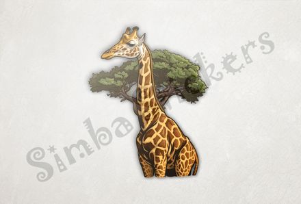 Giraffe in front of tree, towering above it