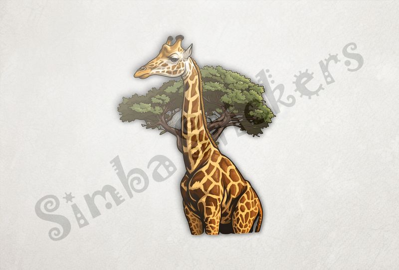 Giraffe in front of tree, towering above it