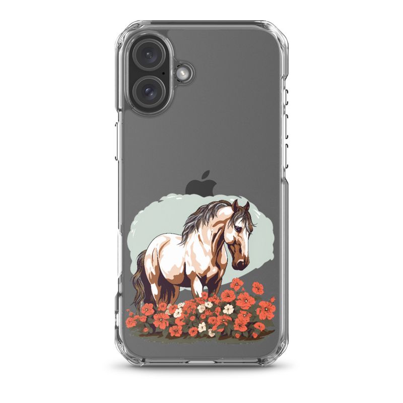 Clear Case for iPhone, Brown horse in field of red flowers, n4w2fj