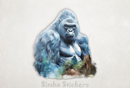 Gorilla in muscular pose with foresty foreground, 6kz1ti