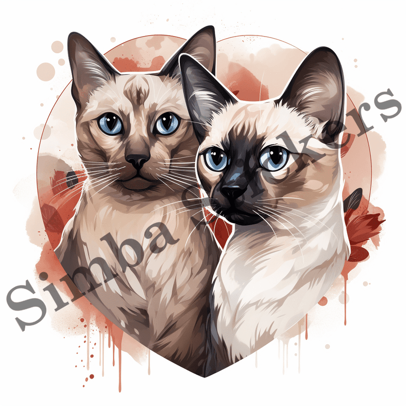 Tonkinese cats in love, watercolour, image set, 10 images