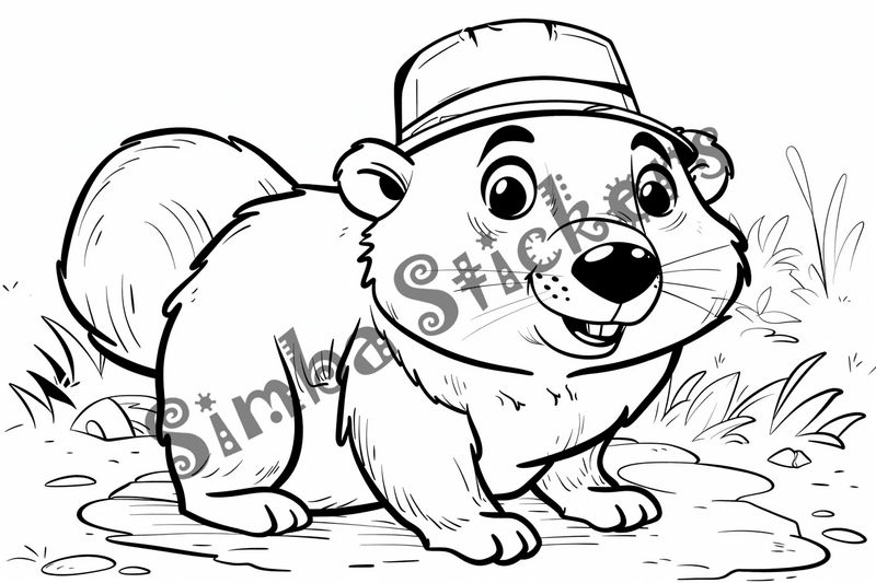 Colouring pages, bundle of beavers in hats, clothes, or glasses, 25 images