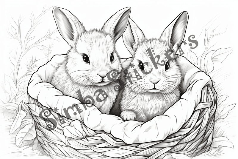 Colouring pages, bundle of rabbits in love, 10 images