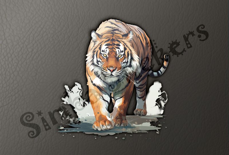 Tiger walking majestically with focused gaze