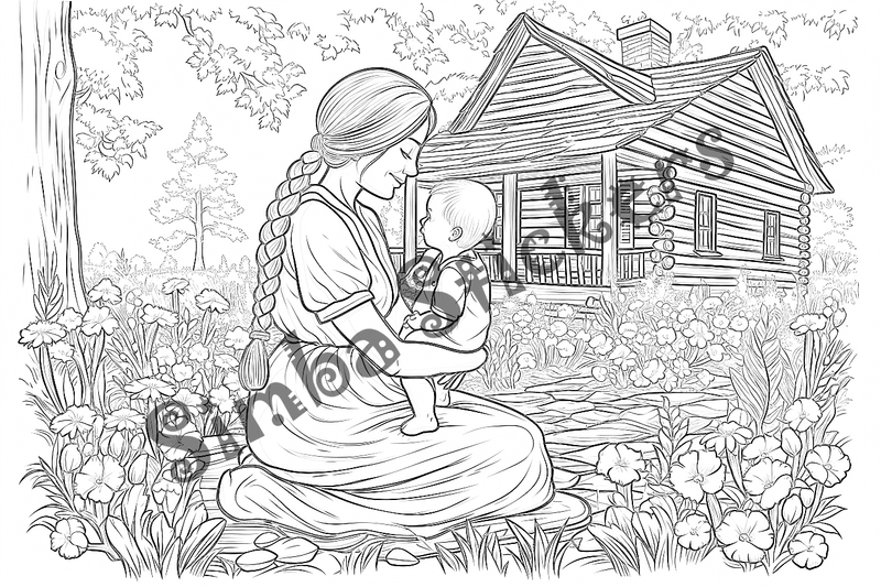 Colouring pages, bundle of people, elderly and grandparents with children, 50 images