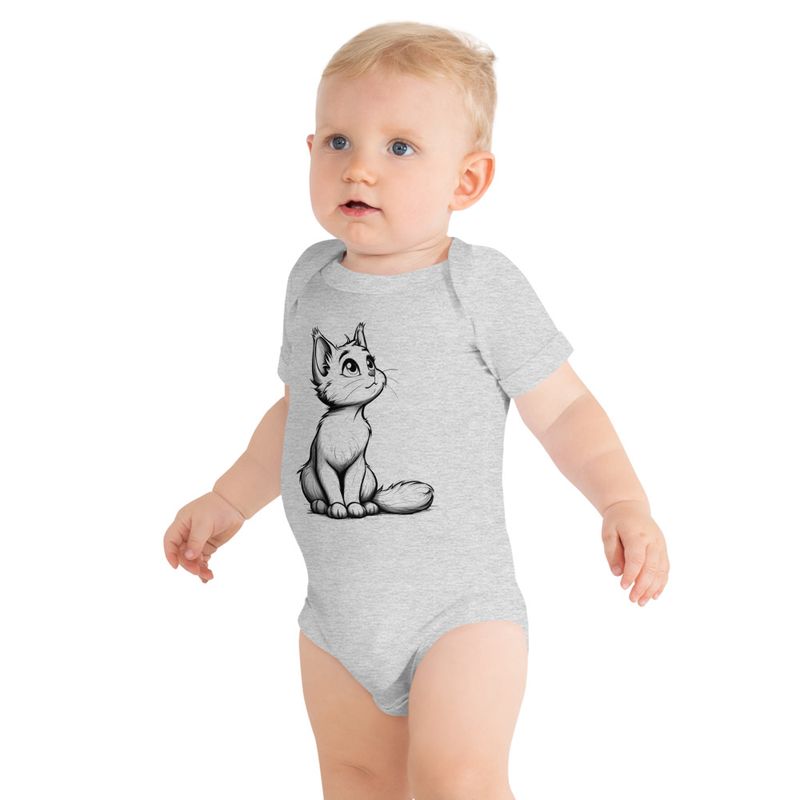 Baby Short Sleeve One Piece, 3-24 Months, Cat kitten sitting up, looking cute