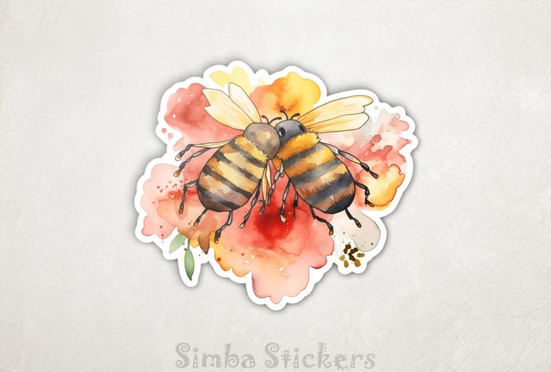 Bees in love over romantic colours, watercolour