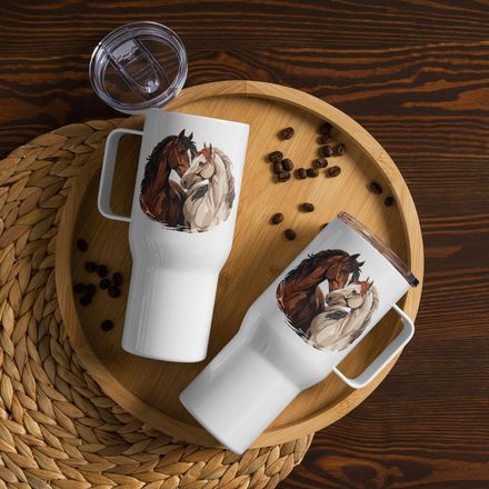 Travel Mug, Cattle, Horses nose-to-nose, jbgjpy