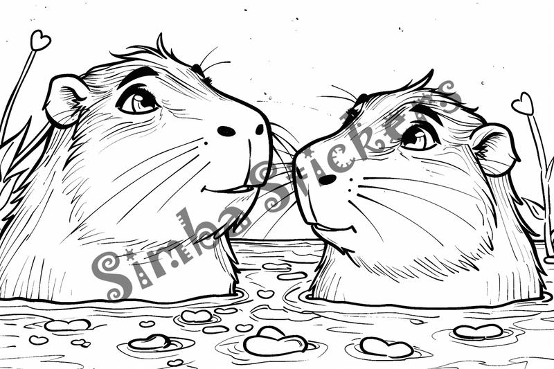 Colouring pages, bundle of capybaras in love, 25 images