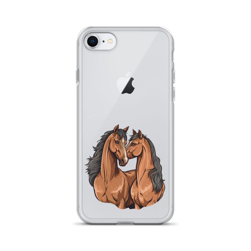 Clear Case for iPhone, Two brown horses snuggling, tdwcyd
