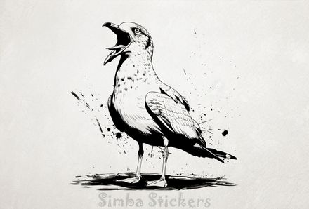 Seagull screaming with tongue out, outline art, rzxhjf