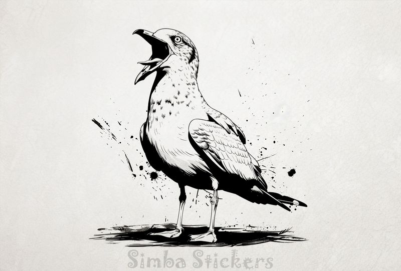 Seagull screaming with tongue out, outline art, rzxhjf