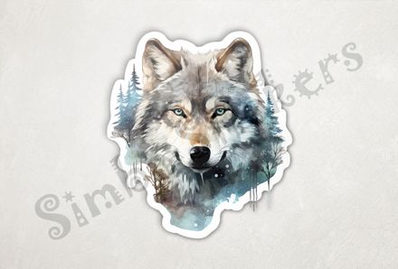 Wolf serious face, snowy watercolour