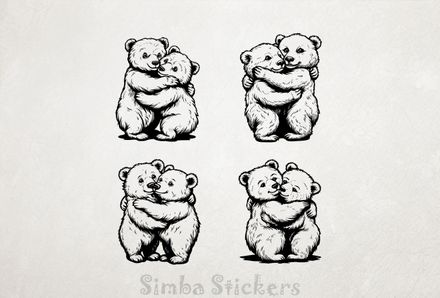 Bears in loving embrace cheek-to-cheek, 4-in-1, outline art, w1ul8x