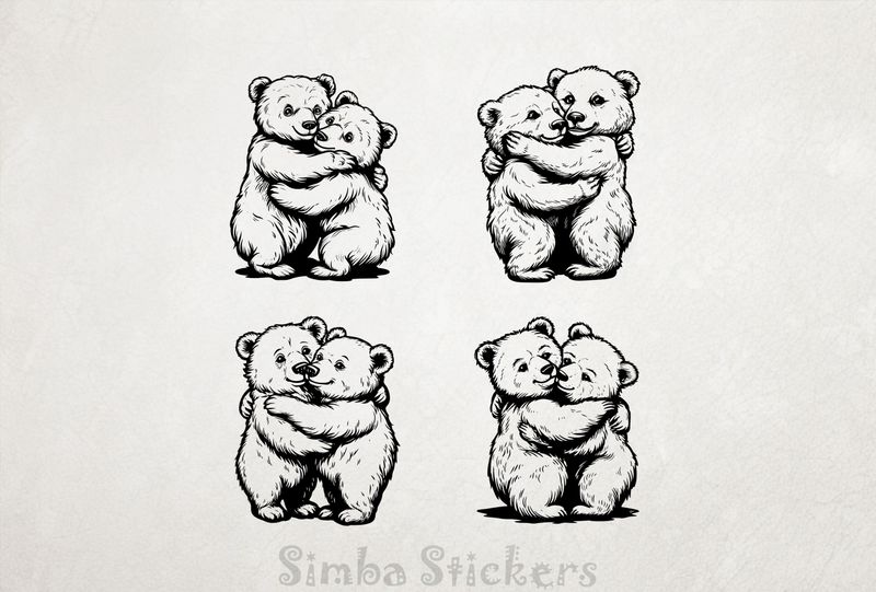 Bears in loving embrace cheek-to-cheek, 4-in-1, outline art, w1ul8x
