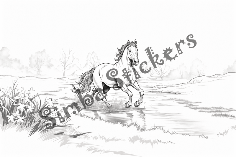 Colouring pages, bundle of horses running, 10 images