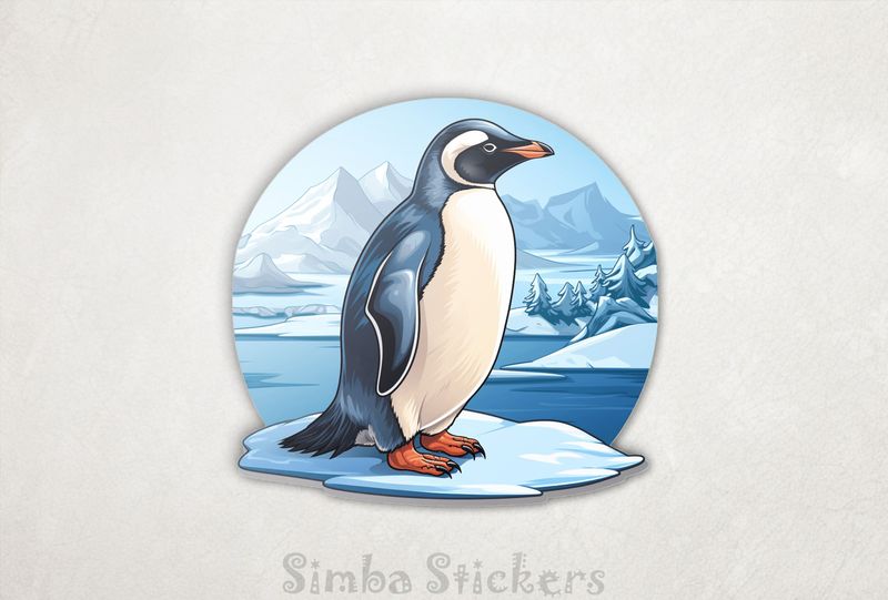 Penguin standing in front of Arctic background, lmewdx