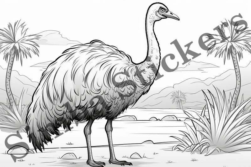 Colouring pages, Bundle of ostriches, 25 images