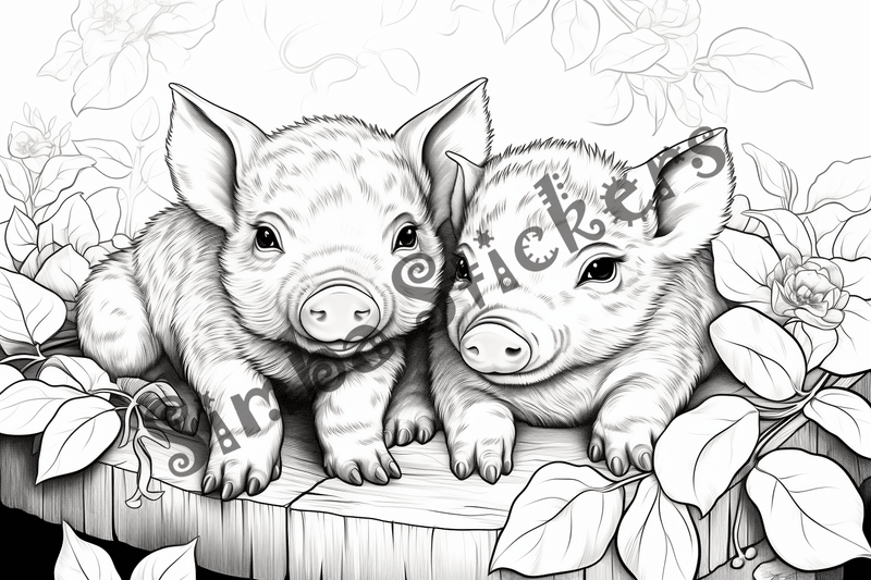 Colouring pages, bundle of pigs in love, 10 images