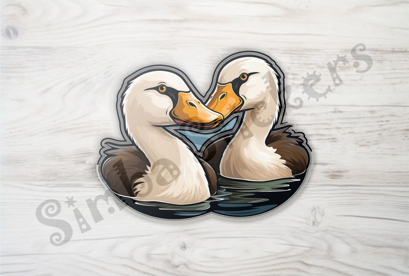 Ducks beak-to-beak in love in water