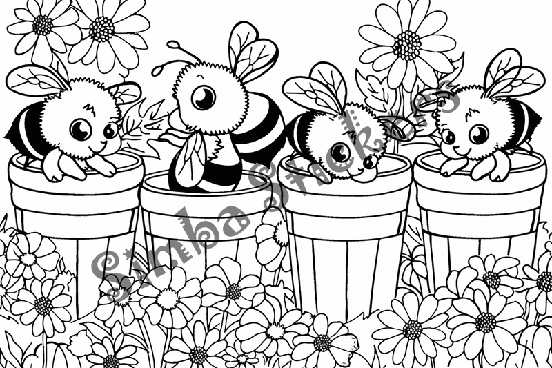Colouring pages, bundle of bees, 25 images 2