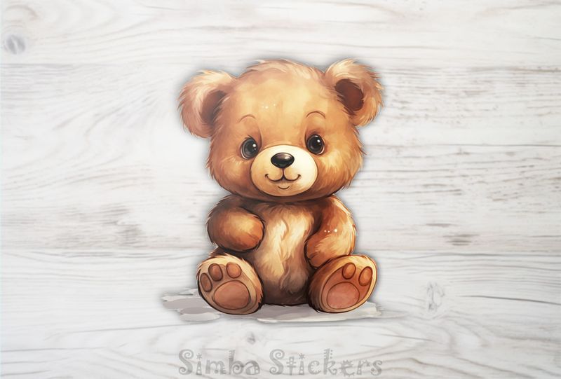 Cartoonish cute bear cub sitting down, watercolour, dd0ca2