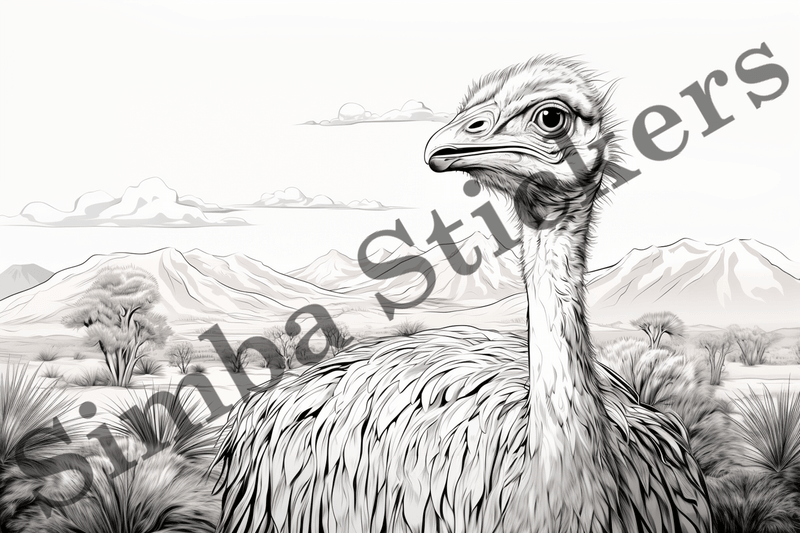 Colouring pages, Bundle of ostriches, 10 images